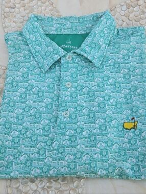 Masters Tech Badges Print Performance Green Golf Polo Shirt Augusta National